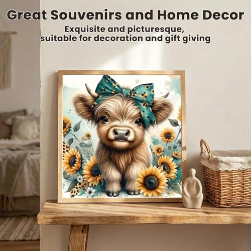 Image of HASTHIP Diamond Painting Kit Cow and Sunflowers 30x30cm Pre-Printed Canvas
