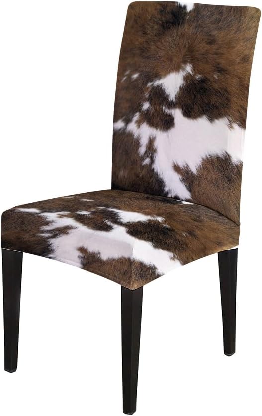 TOMWISH Chair Covers for Dining Room Set of 6,Cowhide Printing Spandex Stretch Dining Room Chair Cover,Removable Washable Kitchen Parsons Chair Covers Seat Slipcovers