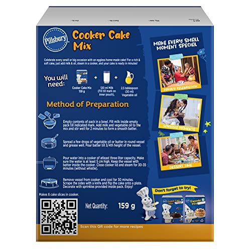 Image of Pillsbury Cooker Cake Mix, Vanilla, 159 gm x Pack of 4, 636 gm