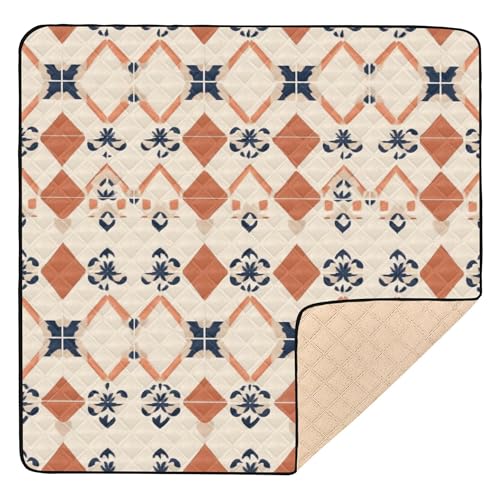 Divertida alfombra de juego plegable a cuadros naranja beige para el suelo no tóxica para bebés y niños pequeños, 50 x 50 pulgadas