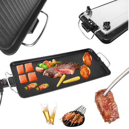 1500W Electric Grill BBQ Griddle,Detachable Plug & Splash-Proof Design – Portable Outdoor Griddle for Camping Trips, RV Adventures & Picnics (XL 68cm Tray)