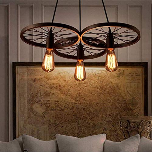 Lámpara colgante de rueda industrial steampunk con 3 luces para iluminación de techo 4