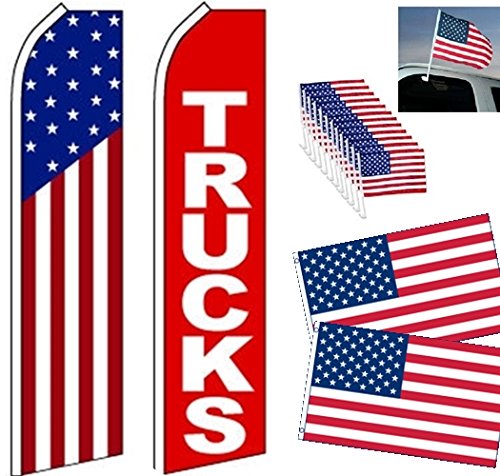 Car Auto Dealer Swooper Flag combo-US Flag-Trucks-12 US Window-2 US 3X5