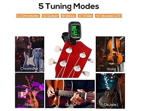 Tawana Guitar Tuner,Clip-On Tuner for Guitar,Bass, Ukulele,Violin,Chromatic Tuning Modes,Folk Acoustic Guitar Tuner,Electronic Tuning Tuner Stringed Musical Instrument,With Clear LCD Easy to Use
