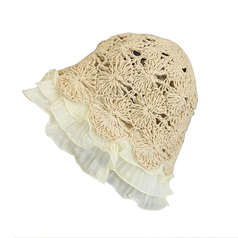 WEIGEER Straw Hat Women Beach Sun Summer Hat Chapeau de Paille pour Femme Chapeau de Soleil de Plage Pliable