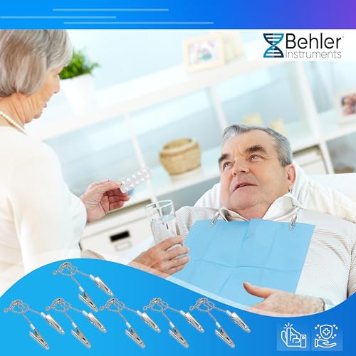 SURGICALMED - 6 pcs Dental Lab Bib Clip - 50 cm Kugelkette mit Clips an beiden Enden - Packung mit 6 Einheiten - Klemmzangen für Servietten - Verstellbarer Serviettenhalter für Erwachsene und Kinder