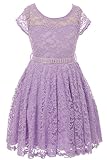 Big Girl Cap Sleeve Lace Skater Stone Belt Flower Girls Dresses (19JK88S) Lilac 12