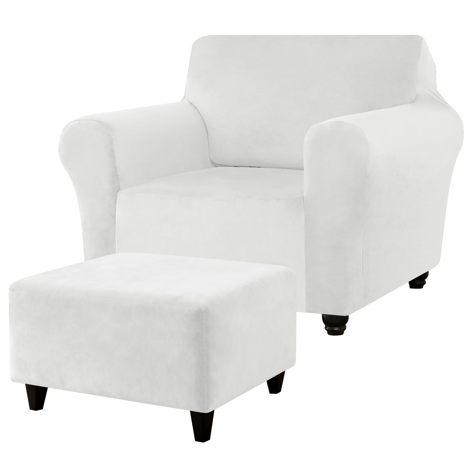 Housse fauteuil velours extensible antidérapante ivoire pour stopper les glissements