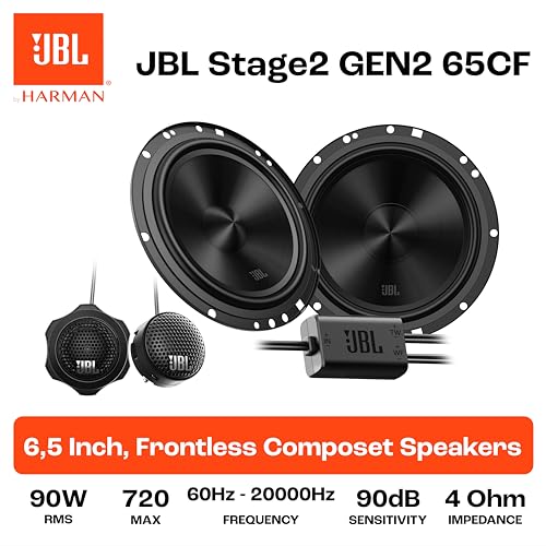 JBL Stage2 GEN2 65CF Komponenten Lautsprecher Auto 165mm (6,5 Zoll): von Harman Kardon Car HiFi mit 90W RMS und 720W Max Component Auto Boxen Set 2 Tieftöner + 2 Hochtöner