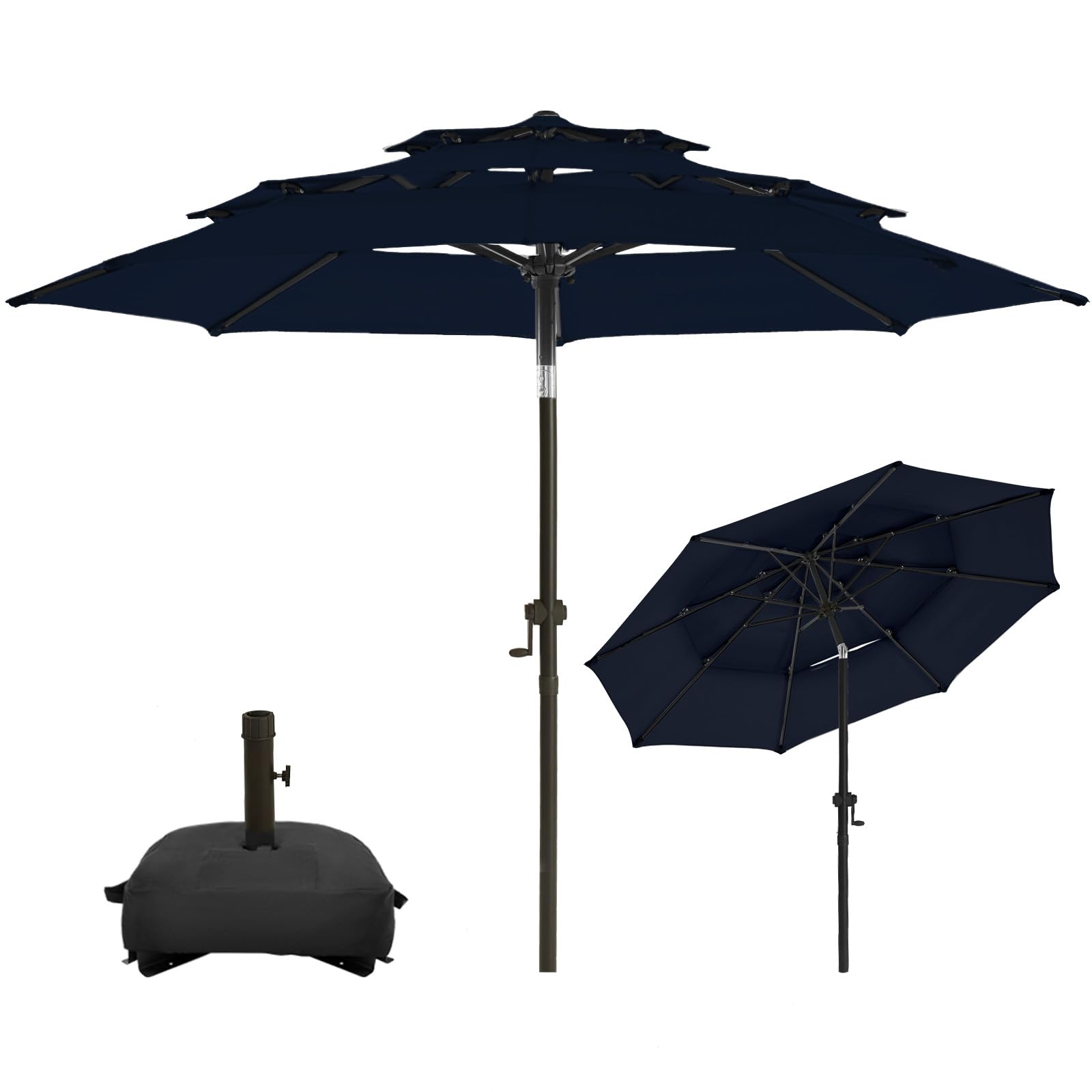 wikiwiki 10 FT-3 Tiers Patio Umbrellas with Base Included, 8 Sturdy Ribs, Fade Resistant Waterproof POLYESTER DTY Canopy for Garden, Lawn, Deck, Backyard & Pool?Navy Blue