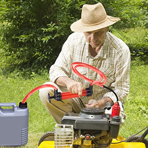 Foto von Relaxdays Öl Absaugpumpe, manuelle Handpumpe für Benzin, Diesel, Umfüllpumpe mit 3 Schläuchen, Luftpumpe Aufsätze, rot