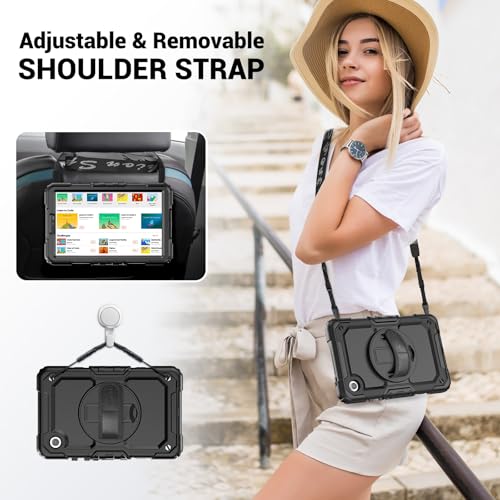 SEYMAC Case for Samsung Galaxy Tab A9 8.7 inch 2023, Shockproof Protective Galaxy A9 Tablet Case With Screen Protector/Hand Strap/Rotating Stand/Shoulder Strap, SM-X110/SM-X115/SM-X117 Case, Black - Image 5