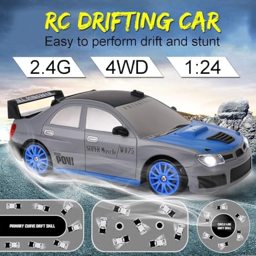 Image of RC Drift Car 1 /24 2.4GHz 4WD Remote Control Sport Racing On-Road Vehicle with LED Light, Batteries and Drift Tires 25