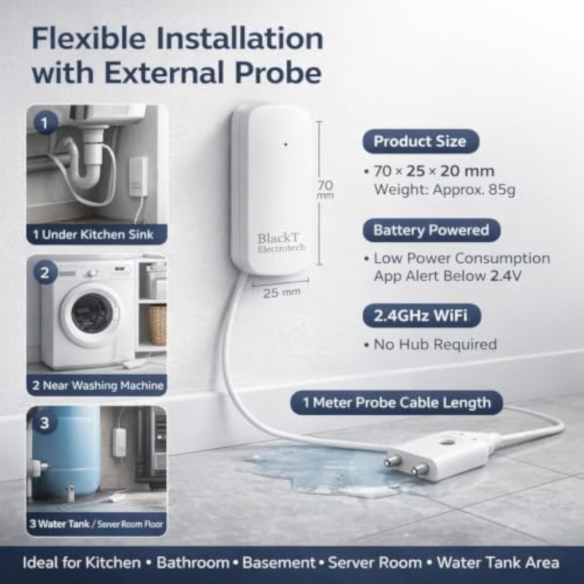WiFi Water Leak Detector with External Probe