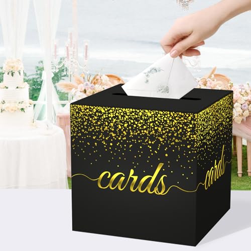 image for WNINK Black Gold Cards Box for Birthday, Wedding, Bridal or Baby Showe