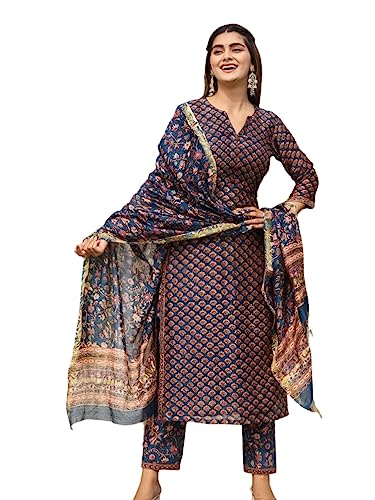 GRECIILOOKS Women's Cotton Blend Kurta Set with Dupatta | Kurti S...