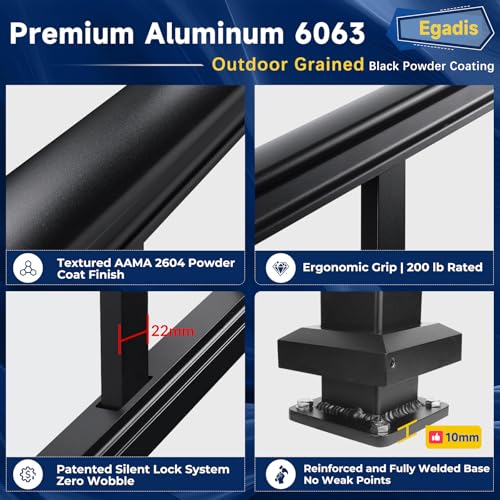 Image of Egadis 1 Pack 36 in. H x 7 ft. W Aluminum Stair Railing Kit, Black Textured AAMA 2604 Powder-Coat Finish Modular Railing System for Outdoor Decks, Porches & Balconies (1 Post, 1 Panel)