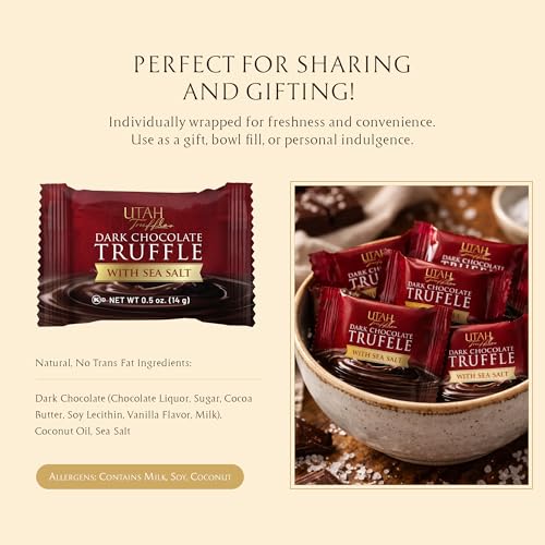 Utah Truffles Dark Chocolate Truffle, Individually Wrapped, Naturally Gluten Free, Gourmet Smooth Truffles 16oz, 34pieces - image 4