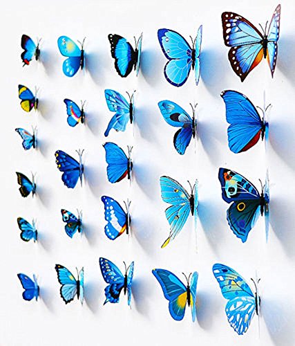 Rely2016 Removable Vivid 3D PVC Butterfly Wall Art Stickers Man-Made Lively Room Window Glass Wall Mural Home Décor, Purple/Blue (Blue)