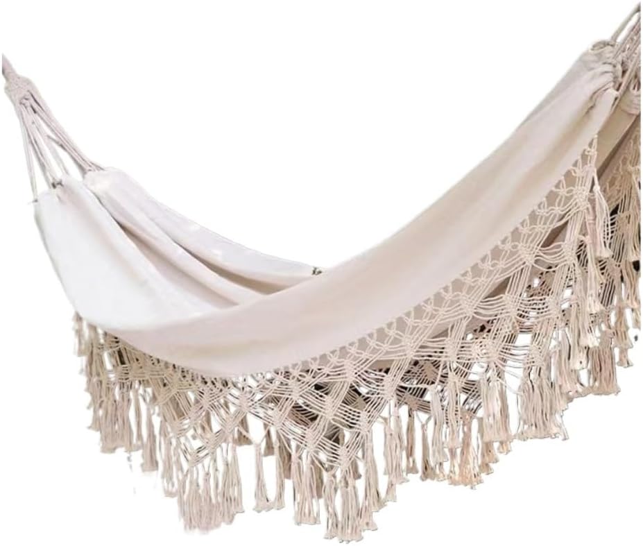 Hammock Outdoor Hammock Sheet Double Camping Hammock Swing Spring Outing Camping Anti-Rollover Canvas Hanging Basket Hammocks for Outside(Beige)