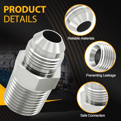 Image of SYOWADA 10 Pack Straight Tube Connectors, 1 /2 inch JIC Male x 1 /2 inch NPT Male Hydraulic Hose Adapter Fitting, Couples Tube Fitting for Industrial Hydraulic Applications (Silver)