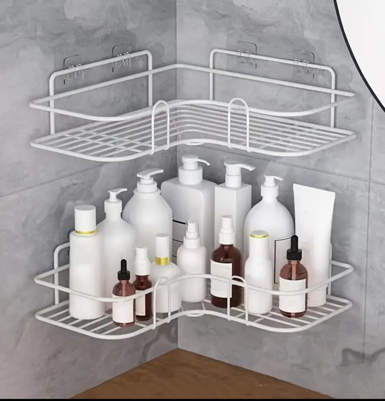 Oslen Multipurpose Bathroom/Kitchen Corner Storage Organizer Wall Mounted Rack Shelf Shower Caddy (No Drilling - Shelf Adhesive) Bathroom Accessories Storage Rack (Pack of 1) (White) (B0BZS8388C) Amazon Price History, Amazon Price Tracker