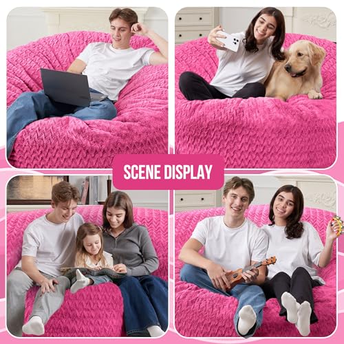 Image of 6FT Bean Bag Chair,Giant Bean Bag Chairs for Adults,Big Bean Bags with Memory Foam Filled, Large Beanbag Chairs with Chevron Plush Cover-Pink