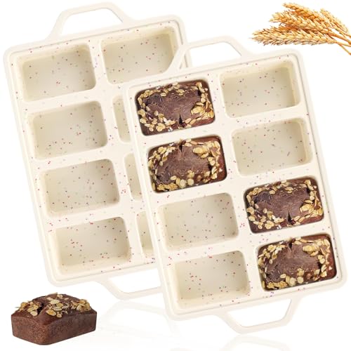 unbholkk Mini Silikon Brötchen Backform 2 Stück Kleine Kastenform Brot mit 8 Mulden Mini Silikon Brotbackform Antihaft Kleine Brotbackform zum Backen Cheesecake 35.3cm×22cm