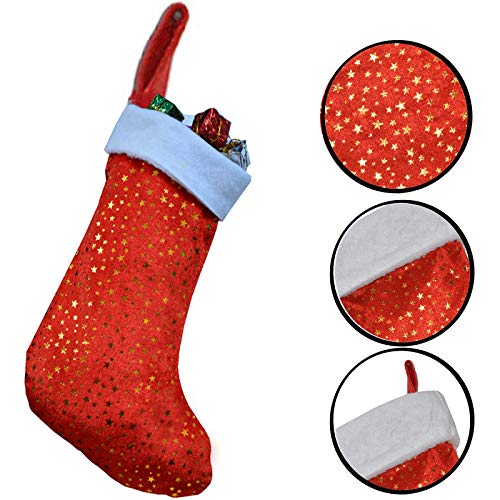 ME & YOU Premium Christmas Stocking Sack for Decoration, Gifting and Celebrations, Christmas Stockings Red and White Color with Star Decorative Print (16 Inch) Pack 3 1