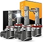 Auxbeam 9005 H11 Combo Led Bulb Conversion Kits, 1:1 Mini Size Halogen Replacement 6000K Xenon White, Pack of 4