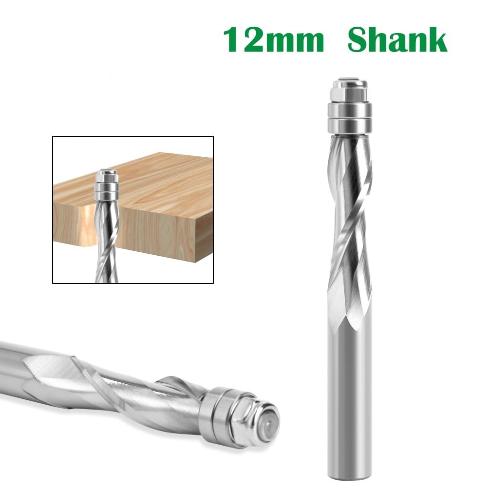 1PC 12 Millimetri Gambo A Filo Trim in Metallo Duro Solido A Spirale Cuscinetto Superiore Router di CNC Bit Up-Cut Fresa Bit Faccia Fresa for Legno Cutter