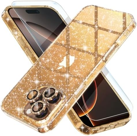 Choiche for iPhone 16 Pro Case Clear Women Girly (Glitter Gold)