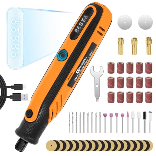 Image of HARDELL Rotary Tool, 4V Mini Cordless Rotary tool Kit con 5 Speed Display, Rechargeable Rotary tool Set with 69 Accessories for Sanding, Grinding, Engraving, Polishing, Drilling, Cutting, DIY Crafting