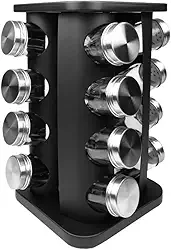 Futuro Casa Porta Temperos Giratório 16 Potes Aço Inox Preto