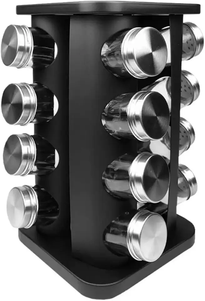 Futuro Casa Porta Temperos Giratório 16 Potes Aço Inox Preto