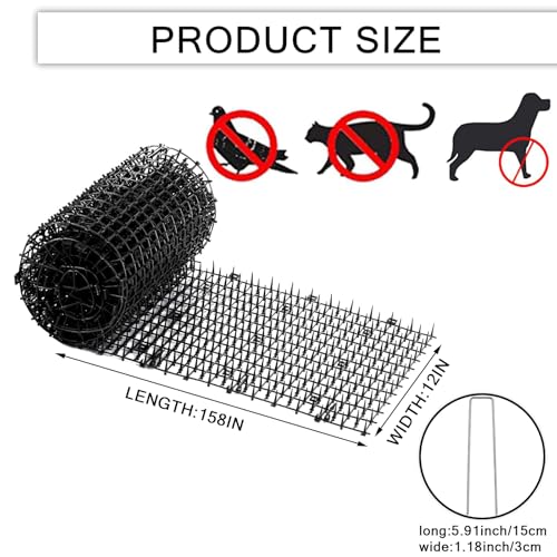 158" x 11.8 "Extra Long Cat Scat Mat with14 Staples, Cat Repellent/Deterrent Outdoor/Indoor Pet Proof Furniture Protector with Spikes Sprickle,Stop Cats & Other Animals from Digging Garden