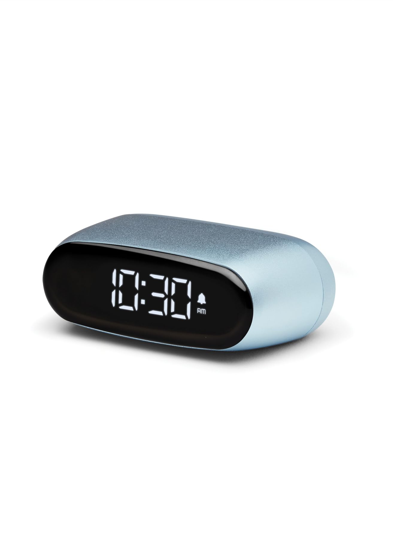 Lexon Minut Mini Compact Alarm Clock with VA LCD Screen, Touch Control, Snooze Function and Backlight, Rechargeable Battery, Aluminium Finish (Blue)