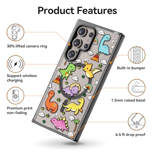 Rosarnnah Magnetic for Samsung Galaxy S24 Ultra Magsafe Case Cute Aesthetic - Durable Shockproof 6.6 ft Drop Impact Phone Case Cover with Funny Fashion Dinosaur Land Design 6.8" Black by Rosarnnah - Used condition - Image 5