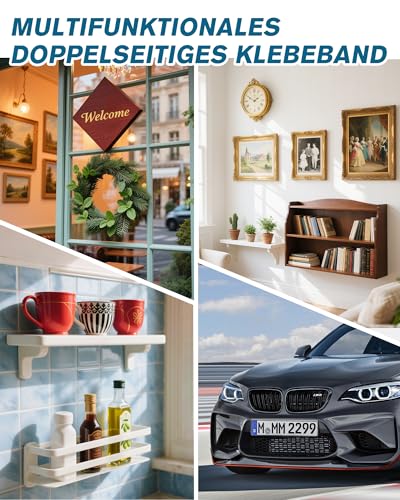 Emitever Doppelseitiges Klebeband Extra Stark 68211-8.2m*15 mm*1.1 mm, Multifunktionales Montageklebeband für Wand und LED-Streifen, Auto