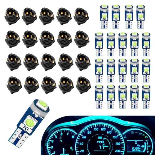 Titgoes Led Bulb Dash Lights, Super Bright Instrument Cluster Bulbs Kits, T5 LED Bulb with Twist Lock Socket, Universal Dashboard Lights for Most Cars, Pack of 20 (Blue)