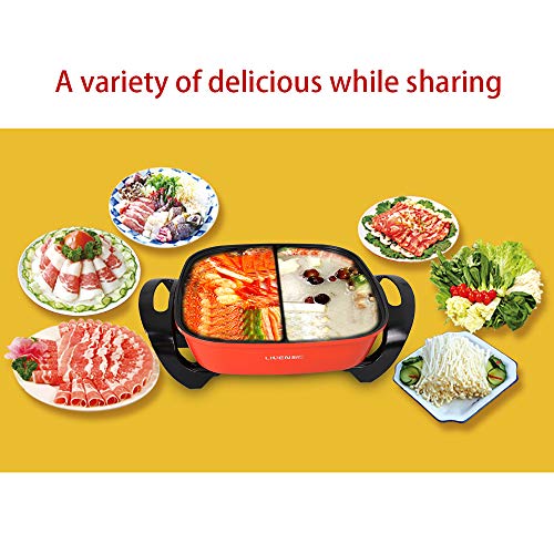 5L Electric Shabu Shabu Pot with Divider and Non-Stick Coating, Electric Hot Pot Dia 30cm Depth 8.3cm 1600W 120V HG-301BY