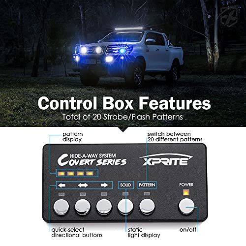 Xprite Blue LED Hideaway Strobe Police Lights Kit, 20 Flashing Patterns w/Control Panel for Headlights Taillights Hazard Warning Mounting, for Emergency Vehicles Volunteer Cars Trucks SUV 4PCS by Xprite - Image 4