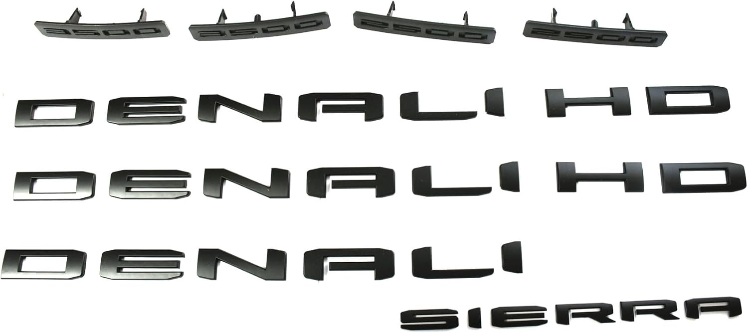 10Pcs Set Replacement for 2024-2025 Sierra 2500HD 3500HD Denali HD Emblems Car Badge Kit 86591515 (Matte Black)