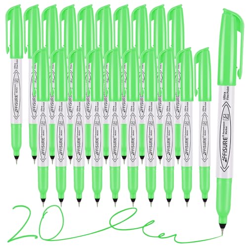 Image of Green Ultra Fine Point Permanent Markers, 20 Pack, 0.4 mm, Precision Extra Fine Tip for Detailed Writing, Art, Crafts & Labeling on Paper, Plastic, Glass, Metal, Waterproof, Fade-Resistant Ink