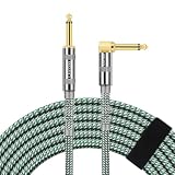 OTraki Cavo per chitarra con cavo per chitarra da 6,3 mm, 3 m, cavo intrecciato verde con spina ad angolo e 1 jack standard per chitarra elettrica, basso, tastiera (1 pezzo)