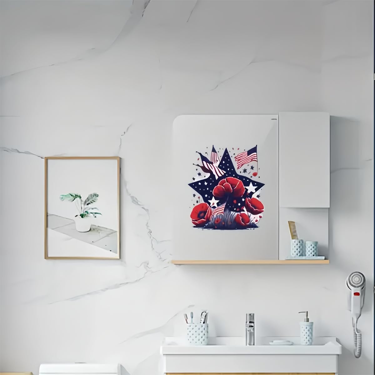 Flag Flowers Toilet Cover Sticker Decals,Flower leaf bird Waterproof Toilet Lid Tank Seat Decals Cistern Self-Adhesive Bathroom Wall Sticker