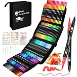 PITMT Brush Pen Lettering 100 Colori, Pennarelli Doppia Punta Fine e Grossa Pennello, Pennarelli Acquerellabili Professionali Adulti Bambini Penne Colorate Bullet Journal Lettering Mandala e Disegnare