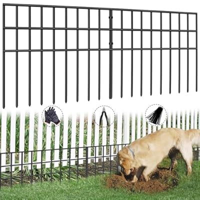 10 Panels Animal Barrier Fence, 14ft(L) x 13in(H) No Dig Garden Fence for Dog Rabbit, Rustproof Anti Digging Barrier, Garden Edging Border Ground Defense for Outdoor, Yard, Patio