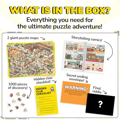 Image of Odd Pieces Jigsaw Puzzles 1000 Pieces with Storytelling Comics, for Women, White Elephant, Mystery Puzzle for Adults & Kids - 19.7'' x 27.6'' Frameable Magic Puzzle Art (Series 1)