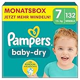 Pampers Windeln Größe 7 (15kg+) Baby-Dry, Extra Large, MONATSBOX, bis zu 12 Stunden Rundum-Auslaufschutz, (1er Pack) 132 Stück